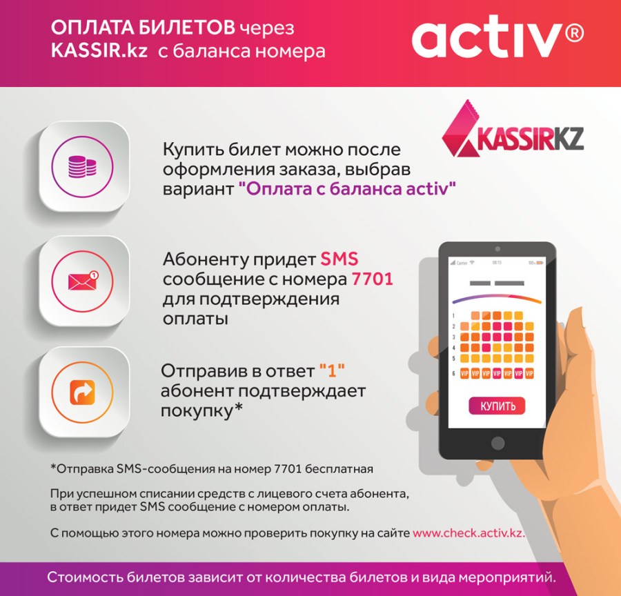 Абоненты activ могут купить билеты на сайте Kassir.kz с баланса абонентского номера